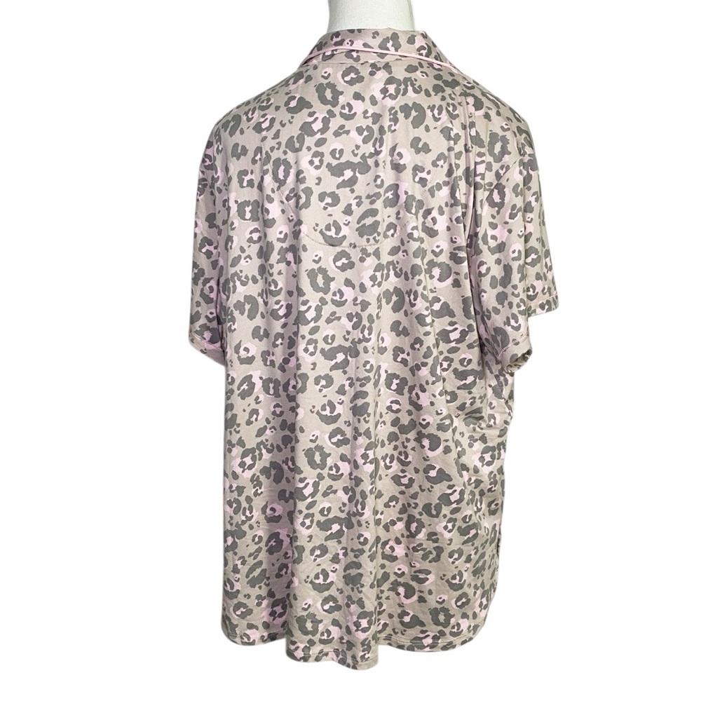 Cuddl Duds Pink and Tan Leopard Button Down Pajama Top - Picture 2 of 12